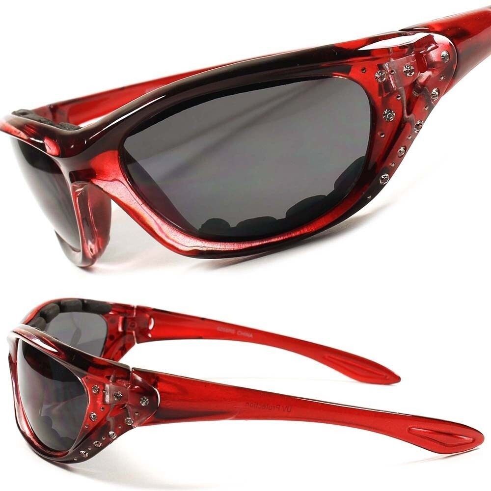Designer Rhinestone Motorcycle Foam Back Padded Womens Red Biker Sunglasses E35